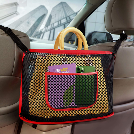 8sanlione Car Mesh Organizer, Car Net Pocket Handbag Holder, Seat Back Net Bag, Barrier of Backseat Pet Kids, Cargo Tissue Purse Holder, Driver Storage Netting Pouch.