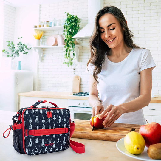 Bentgo Kids Prints Lunch Bag - Double Insulated, Durable, Water-Resistant Fabric with Interior and Exterior Zippered Pockets and External Bottle Holder- Ideal for Children of All Ages (Shark)