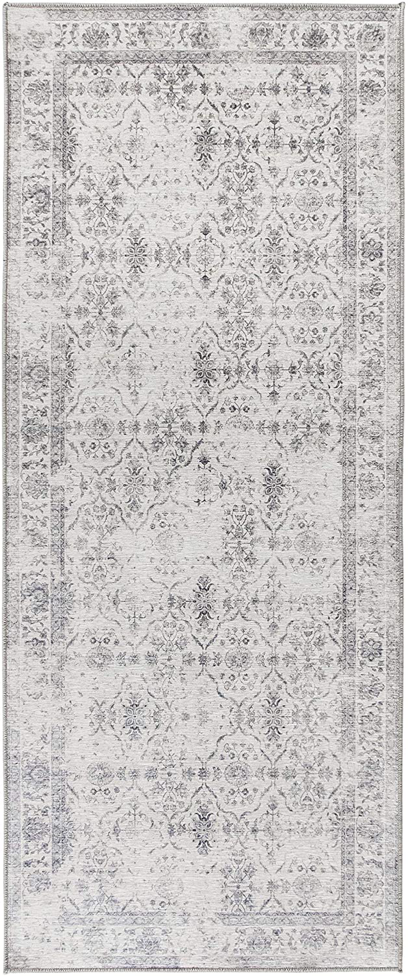 ReaLife Machine Washable Rug - Stain Resistant, Non-Shed - Eco-Friendly, Non-Slip, Family & Pet Friendly - Made from Premium Recycled Fibers - Vintage Distressed Trellis - Ivory-Grey, 2'6"x6'