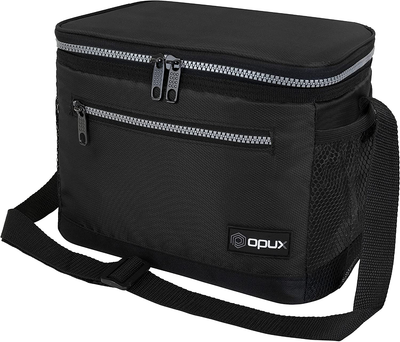 OPUX Insulated Lunch Box for Men Women, Leakproof Thermal Lunch Bag for Work, Reusable Lunch Cooler Tote, Soft School Lunch Pail for Kids with Shoulder Strap, Pockets, 14 Cans, 8L, Black