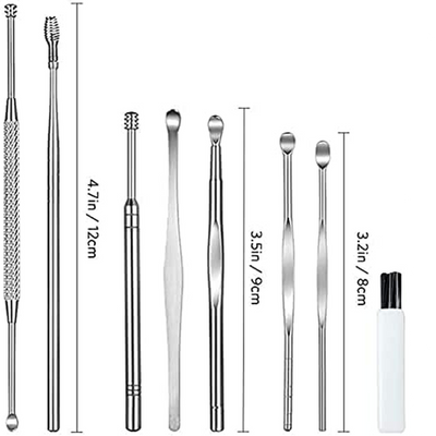 8 Piece Stainless Steel Earwax Removal Kit With Cleaning Brush And Storage Case
