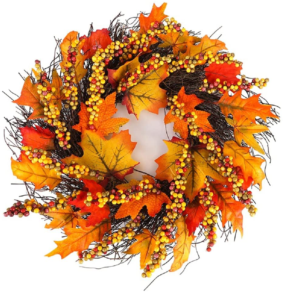 Heflashor 15.2" Sunflower Fall Wreath for Front Door Flower Door Wreath, Halloween Artificial Sunflower Wreath Yellow Flower Door Wreath Summer Autumn Wreath for Thanksgiving Decor (Sunflower)