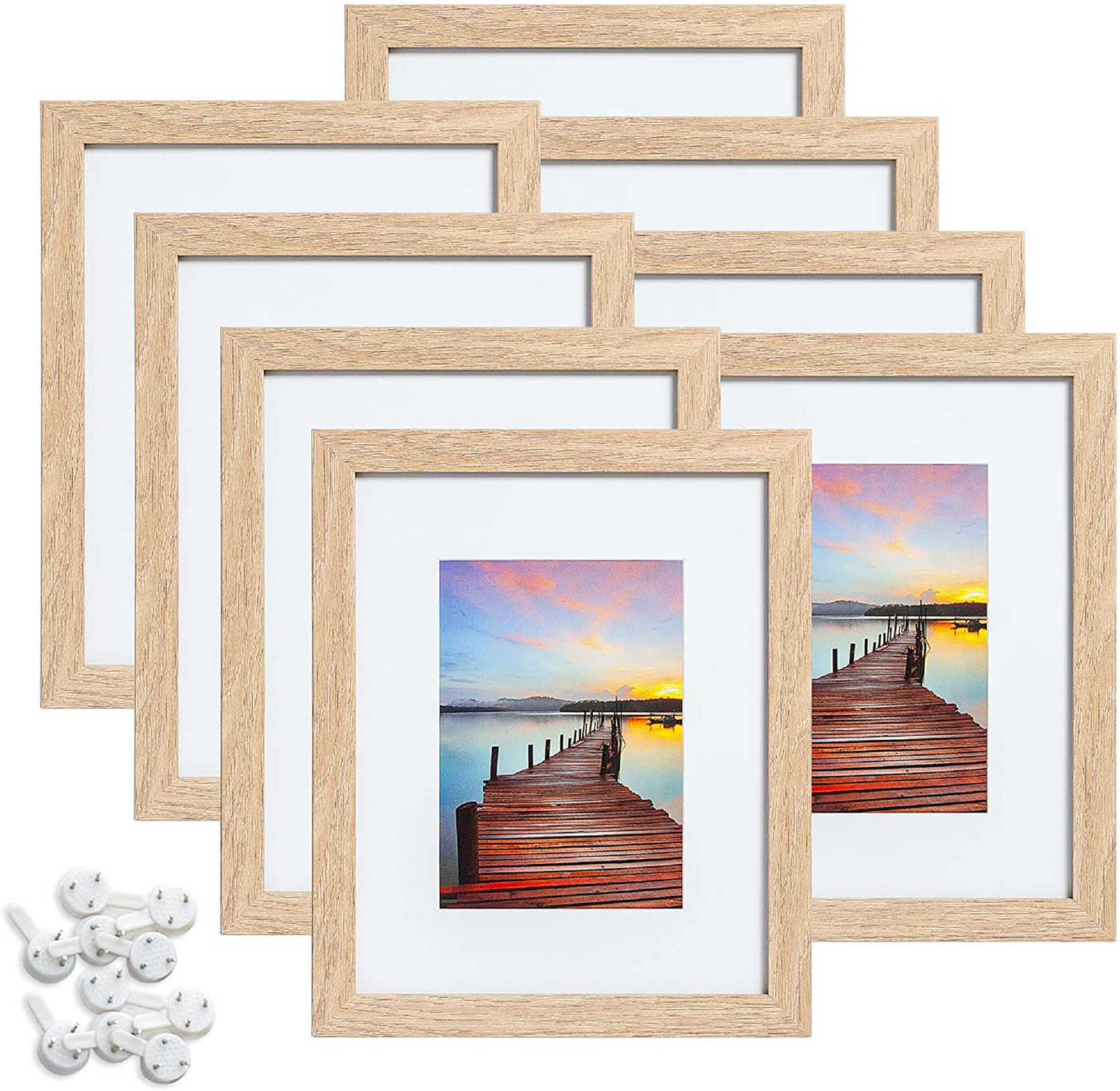 Sindcom 8x10 Picture Frame, Black Wood Textured Photo Frames Collage, Display Photos 5x7 with Mat or 8x10 Without Mat, Mounting Hardware Included, for Wall or Tabletop Display, Set of 8