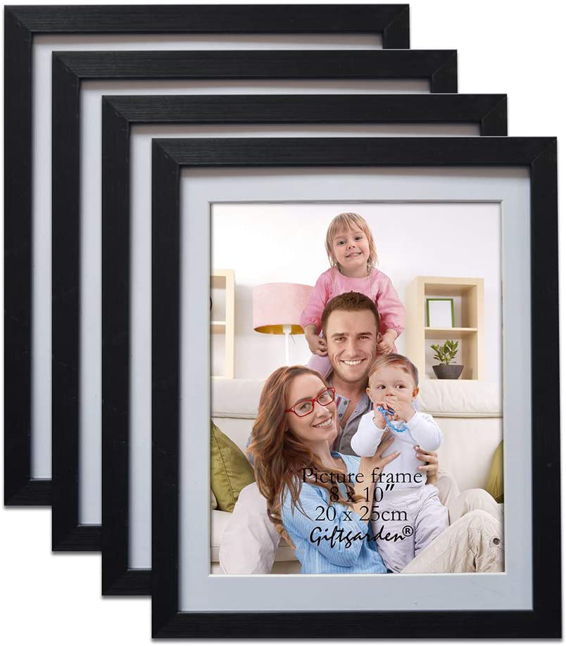 Giftgarden 4x6 Picture Frame Set of 4, Matted to Display 4 x 6 Pictures with Mat or 5x7 Photos Without Mat for Wall Floating or Tabletop, Black