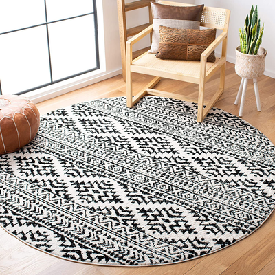 Safavieh Tulum Collection TUL272B Moroccan Boho Tribal Non-Shedding Stain Resistant Living Room Bedroom Area Rug, 3' x 3' Round, Ivory / Black