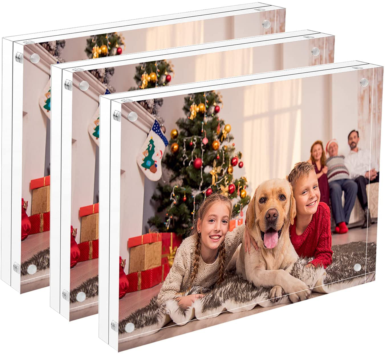 NIUBEE 5x5 Picture Frames, Clear Acrylic Photo Frame with Gift Box Package, 20% Thicker Blocks Magnetic Desktop Card Display