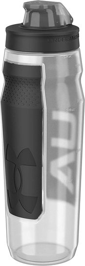 Under Armour 32oz Playmaker Squeeze Water Bottle, Sanitary Cap Cover, High Flow Push/ Pull Nozzle, Non-Slip Grip, Finger Loop Carry, Fits Bike Holder, Cycling, Gym, Hiking, All Sports