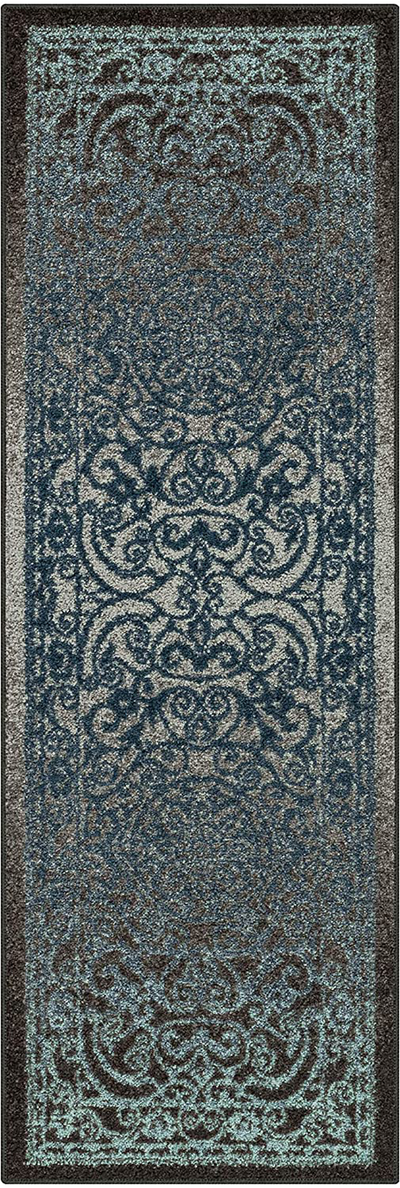 Maples Rugs Pelham Vintage Runner Rug Non Slip Washable Hallway Entry Carpet [Made in USA], 1'8 x 5, Charcoal/Radiant Blue