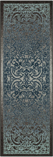 Maples Rugs Pelham Vintage Runner Rug Non Slip Washable Hallway Entry Carpet [Made in USA], 1'8 x 5, Charcoal/Radiant Blue