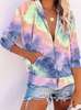 Women's Tie Dye Printed Zip Sweatshirts Long Sleeve Hoodies Pullover Top Casual Pullover Tops Shirts