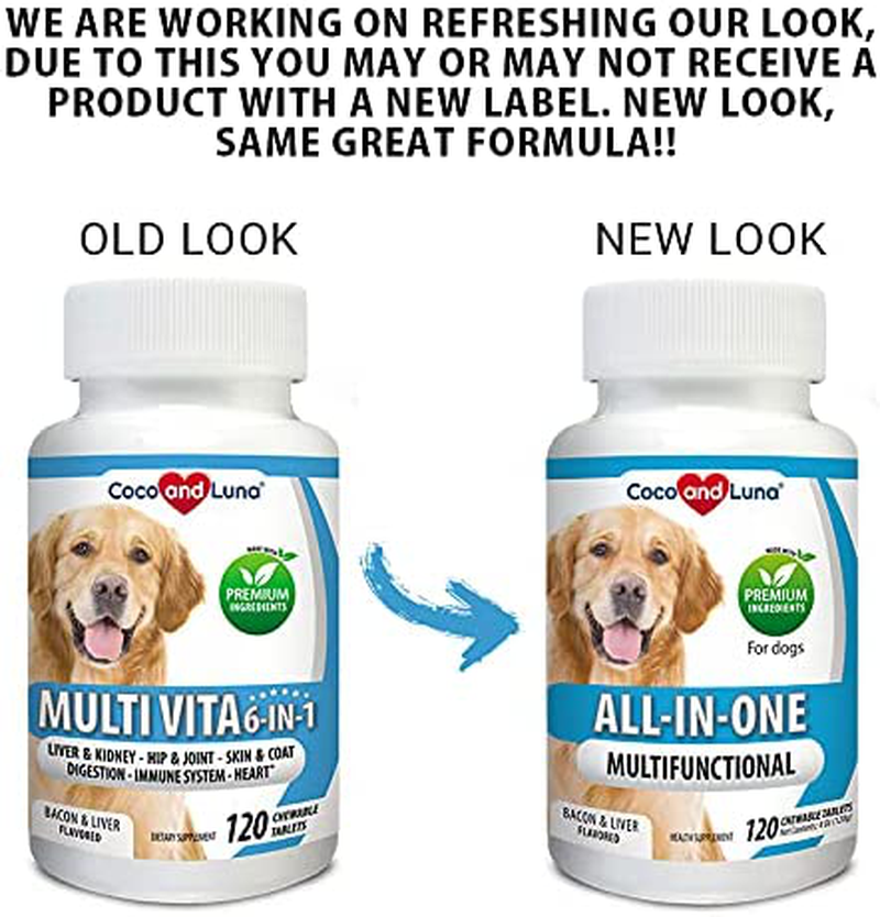 Coco and Luna Multivitamin for Dogs - Glucosamine, Chondroitin, Essential Dog Vitamins, DHA, EPA, Probiotics & Enzymes, Immune Support for Dogs