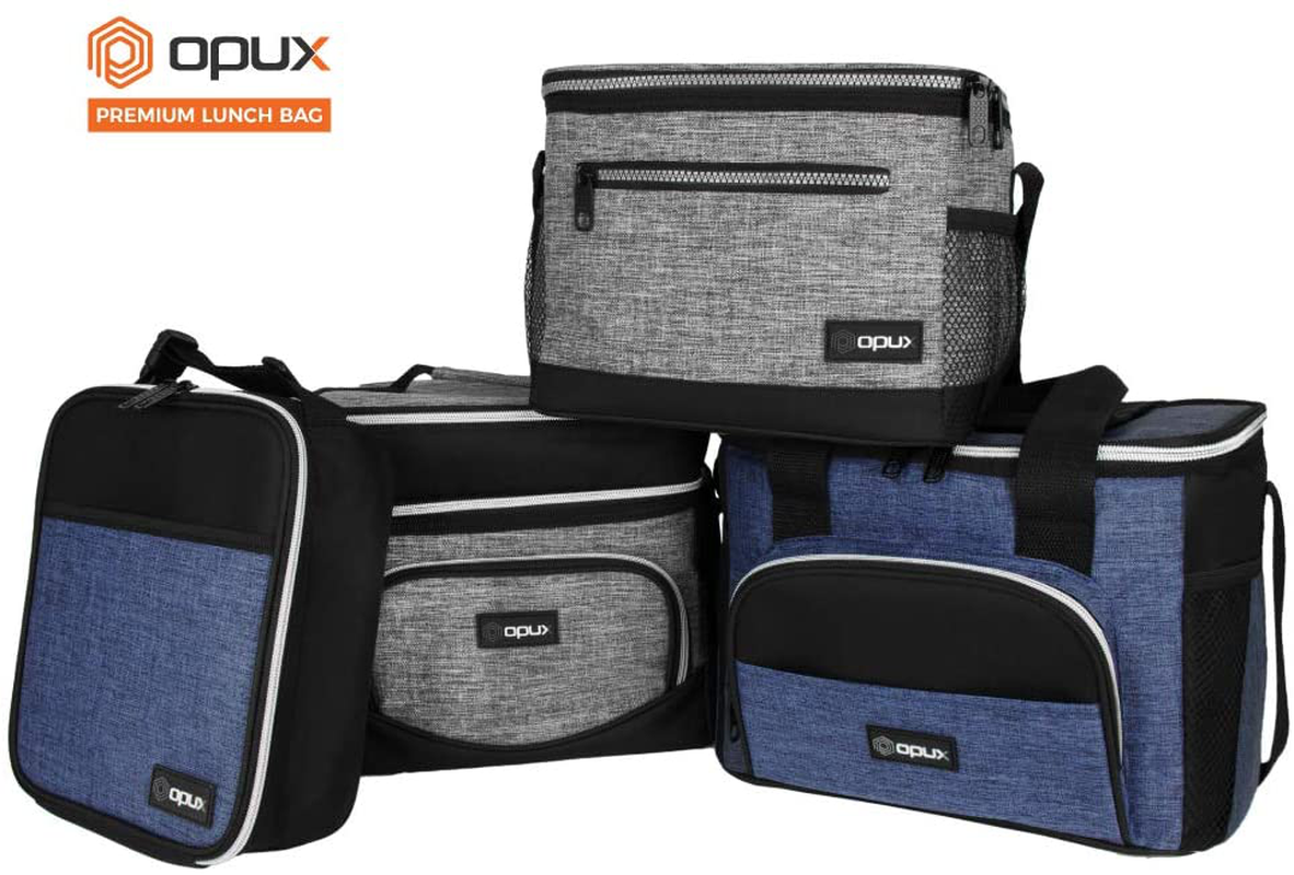 OPUX Insulated Lunch Box for Men Women, Leakproof Thermal Lunch Bag for Work, Reusable Lunch Cooler Tote, Soft School Lunch Pail for Kids with Shoulder Strap, Pockets, 14 Cans, 8L, Heather Grey