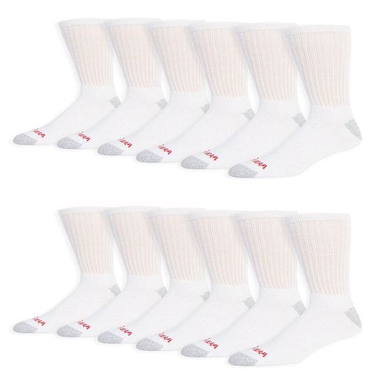 12 Pair Pack Men's Cushion Crew Works Socks
