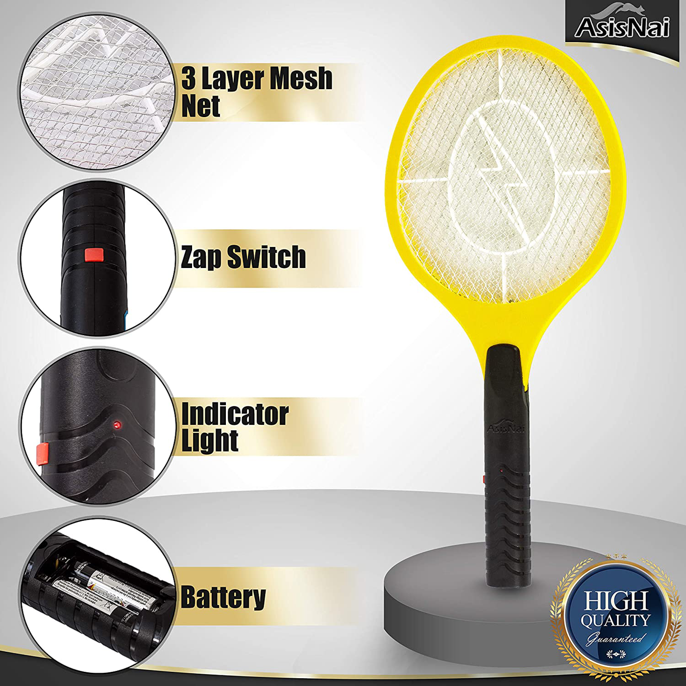 ASISNAI Bug Zapper Racket Electric Fly Swatter Mosquito Racket - 3000 Volt Wasp Killer Mosquito Zapper & Electric Bug Zapper. from Durable Materials Fly Killer Indoor & Outdoors Electric Fly Zapper