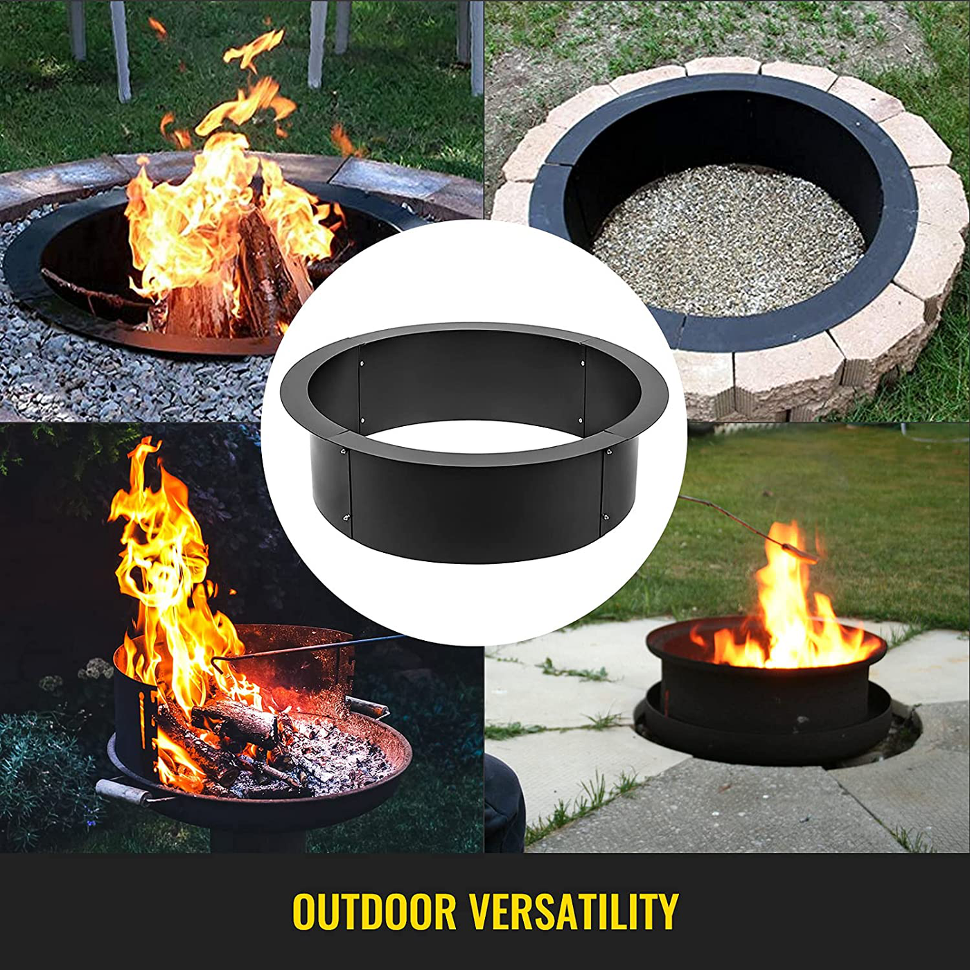 VBENLEM Fire Pit Ring 45-Inch Outer/39-Inch Inner Diameter, 3.0mm Thick Heavy Duty Solid Steel, Fire Pit Liner DIY Campfire Ring Above or In-Ground for Outdoor