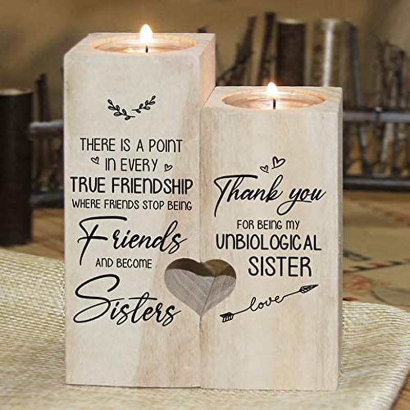 to My Bestie Candle Holder- Thank You for Being My Unbiological Sister Women Female Girl Friends LEFUYAN Personalized Custom Friendship Birthday Gift Wooden Candle Holder