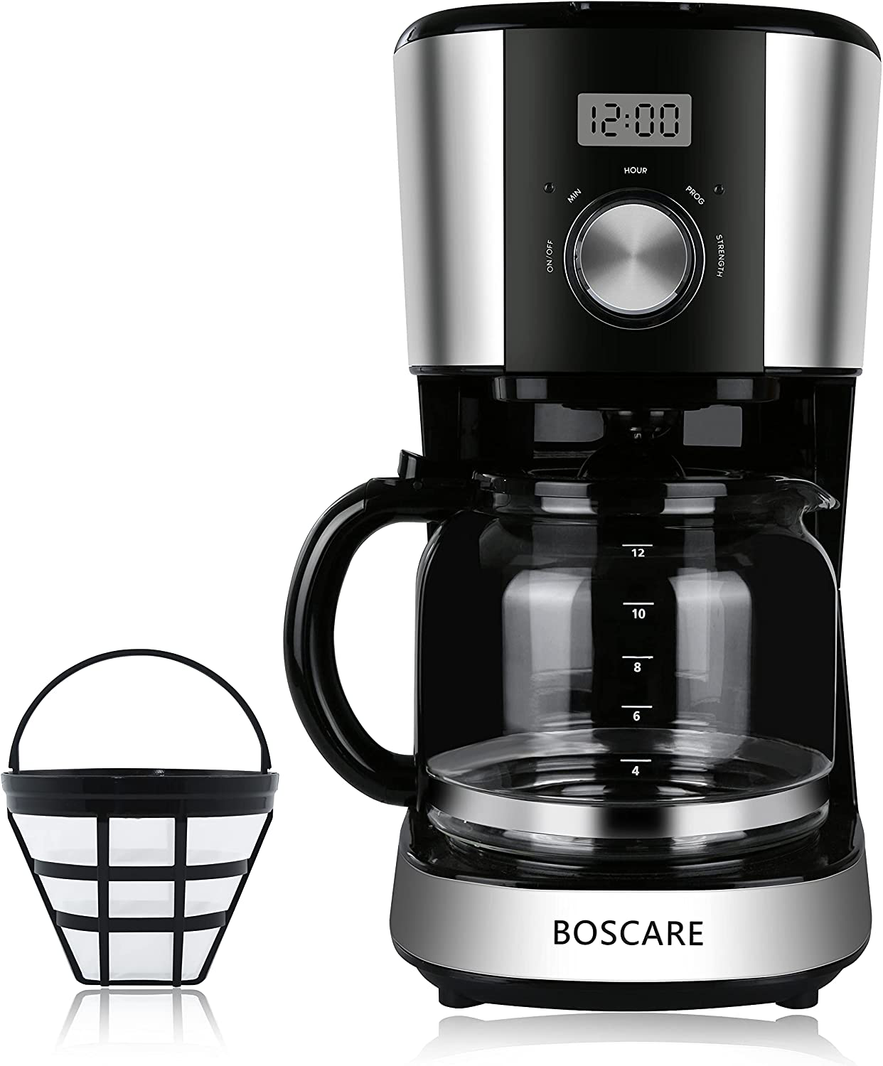 BOSCARE Coffee Maker with Reusable Filter,Drip Coffee Maker Brewer with Glass Carafe Black (10 Cup)