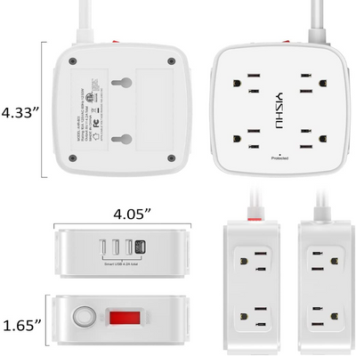 6 Ft Surge Protector Power Strip - 8 Outlets with 4 USB Ports, 3 Sided Outlet Extender with Flat Wall Plug