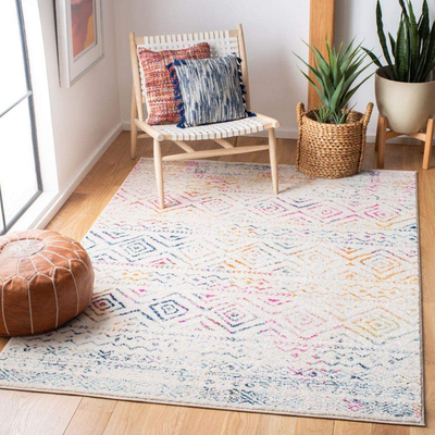 Safavieh Tulum Collection TUL267E Moroccan Boho Distressed Non-Shedding Living Room Bedroom Accent Area Rug, 4' x 6', Ivory / Fuchsia