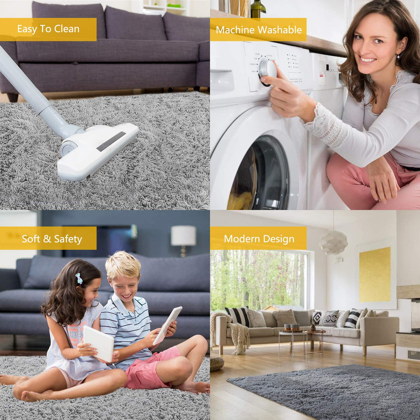 3x5 Feet, Gray WochiTV Ultra Soft Fluffy Modern Area Rug Non-Slip Plush Machine Washable Rug Living Room Bedroom Floor Carpet Kids Baby Nursery Decor Rug