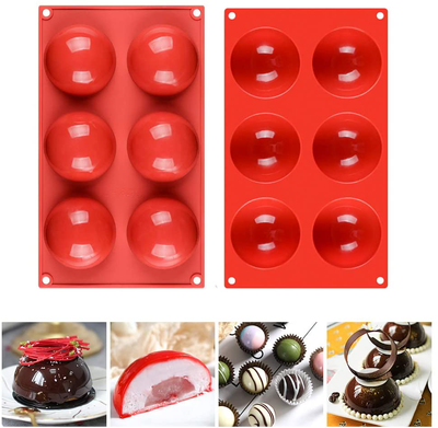 Fimary 3 Inches 6 Holes Half Sphere Silicone Mold For Chocolate, Cake, Jelly, Pudding, Food Grade Round Silicon Molds for Cake Baking (2)