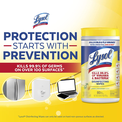 3 Pack Lysol Disinfectant Wipes, Multi-Surface Antibacterial Cleaning Wipes