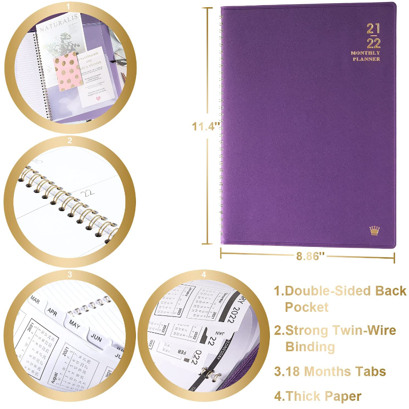 2021-2022 Monthly Planner + Calendar With Tabs And Twin Wire Binding