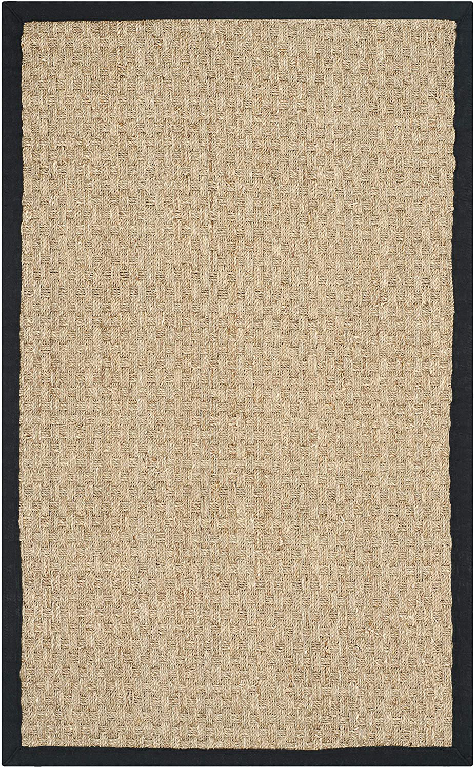 Safavieh Natural Fiber Collection NF114A Border Basketweave Seagrass Area Rug, 3' x 3' Round, Beige