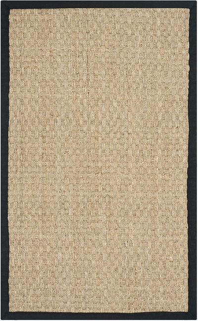 Safavieh Natural Fiber Collection NF114A Border Basketweave Seagrass Area Rug, 3' x 3' Round, Beige