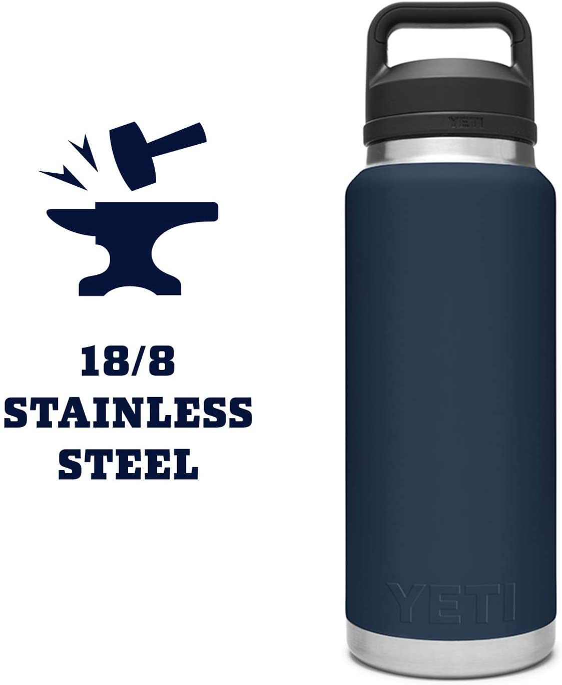 YETI Rambler 36 oz Bottle, Vacuum Insulated, Stainless Steel with Chug Cap, Navy
