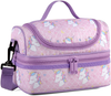 Lunch Bag Box for Girls, Kasqo Insulated Cooler Bag Kids Lunch Tote with Dual Compartments, Lavender Unicorn