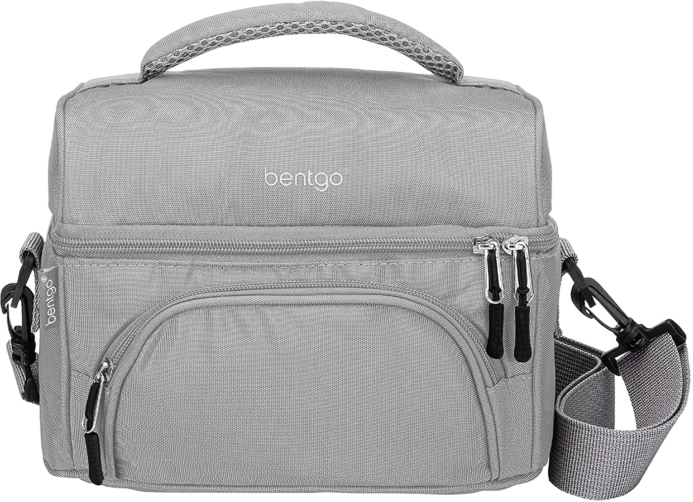 Bentgo Deluxe Lunch Bag - Durable and Insulated Lunch Tote with Zippered Outer Pocket, Internal Mesh Pocket, Padded and Adjustable Straps, & 2-Way Zippers - Fits All Bentgo Lunch Boxes (Gray)