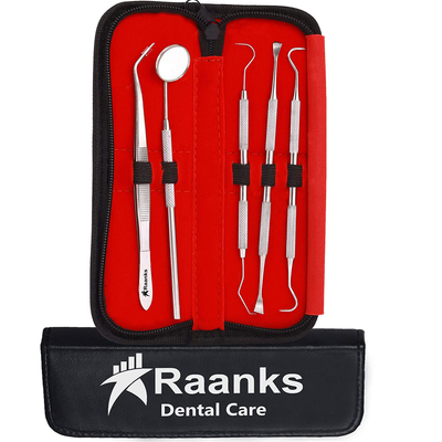 RAANKS Dental Care Set Teeth Whitening Dentist Tools Kit Stick Oral Care Interdental Teeth Cleaning Floss Calculus Plaque Remover Probe, Mirror Dentist Kit Tools Set Kit (5P Dental)