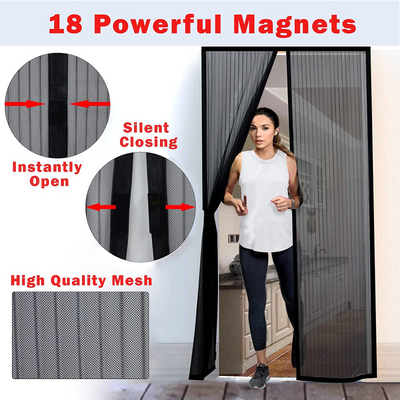 Magnetic Screen Door, Mesh Curtain with Frame Hook & Loop, Hands-Free, Pet and Kid Friendly 38 x 82 Inches