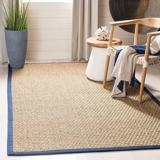 Safavieh Natural Fiber Collection NF114E Border Basketweave Seagrass Accent Rug, 2' x 3', Blue
