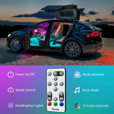 Govee Interior Car Lights, Interior Car LED Lights with Remote and Control Box, 2 Lines Design RGB Car Interior Light with 32 Colors, Music Sync for Various Car, DC 12V