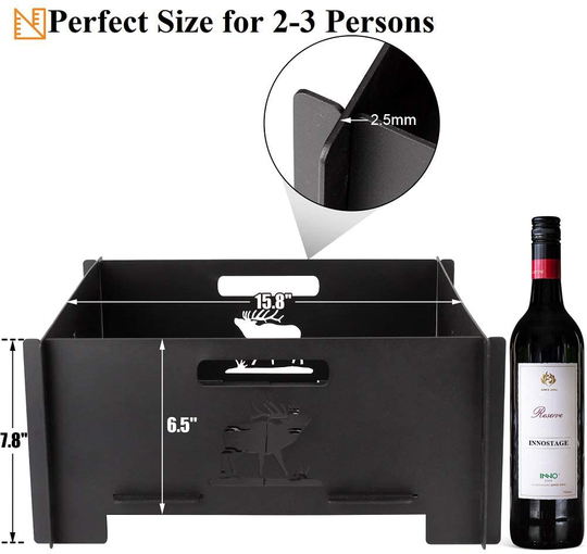 Portable Plug Fire Pit, Heavy Duty Outdoor Living FirePit for Wilderness Camping 15.8"