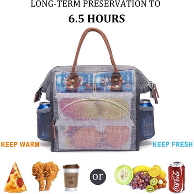 LOKASS Lunch Bag Insulated Lunch Box Wide-Open Lunch Tote Bag Large Drinks Holder Durable Nylon Thermal Snacks Organizer for Women Men Adults College Work Picnic Hiking Beach Fishing,Peony