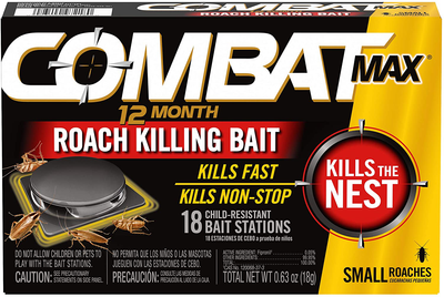 Combat Max 12 Month Roach Killing Bait, Small Roach Bait Station, Child-Resistant, 18 Count