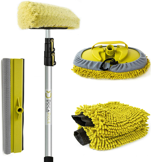 DocaPole 5-12 Foot Car Cleaning Kit | Car Wash Kit with Soft Car Wash Brush, Car Squeegee, Car Wash Mitt (2X), Microfiber Cleaning Head & 12’ Extension Pole | Car Detailing Kit with Long Handle
