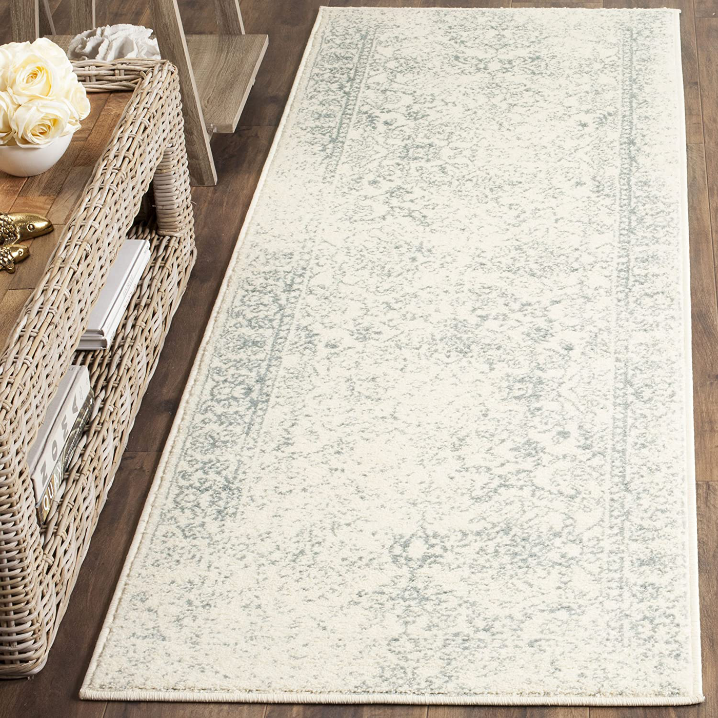 Safavieh Adirondack Collection ADR109S Oriental Distressed Non-Shedding Stain Resistant Living Room Bedroom Runner, 2'1" x 8' , Ivory / Slate