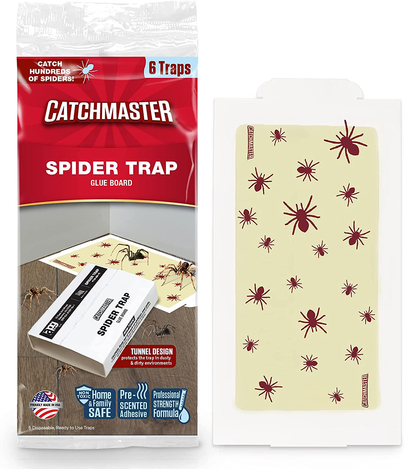 Catchmaster Spider Trap - Ready to Use Heavy Duty Glue, Safe, Non-Toxic Trap - 6 Sticky Glue Traps