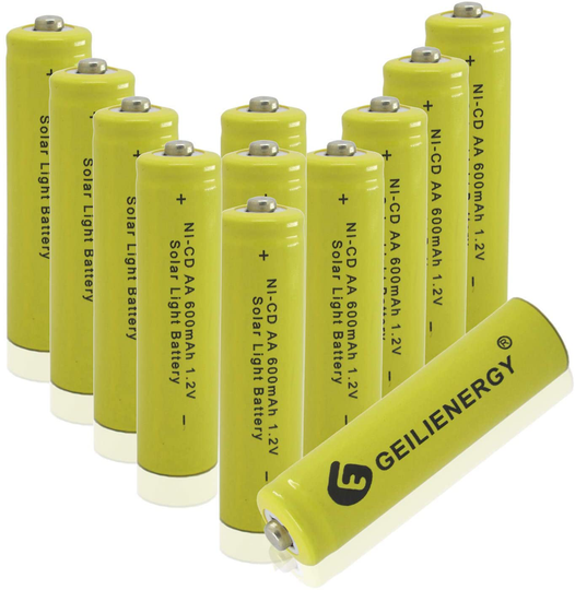 GEILIENERGY Solar Light AA Ni-CD 600mAh Rechargable Batteries (Pack of 12)