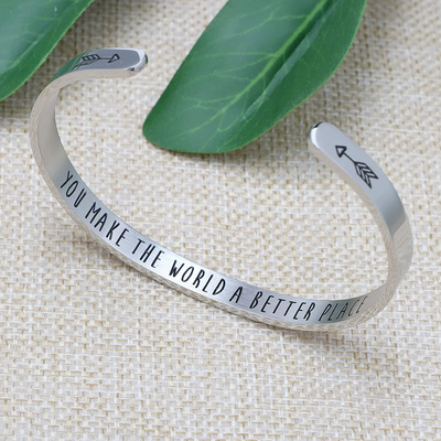 Joycuff Inspirational Bracelets for Women Mom Personalized Gift for Her Engraved Mantra Cuff Bangle Crown Birthday Jewelry