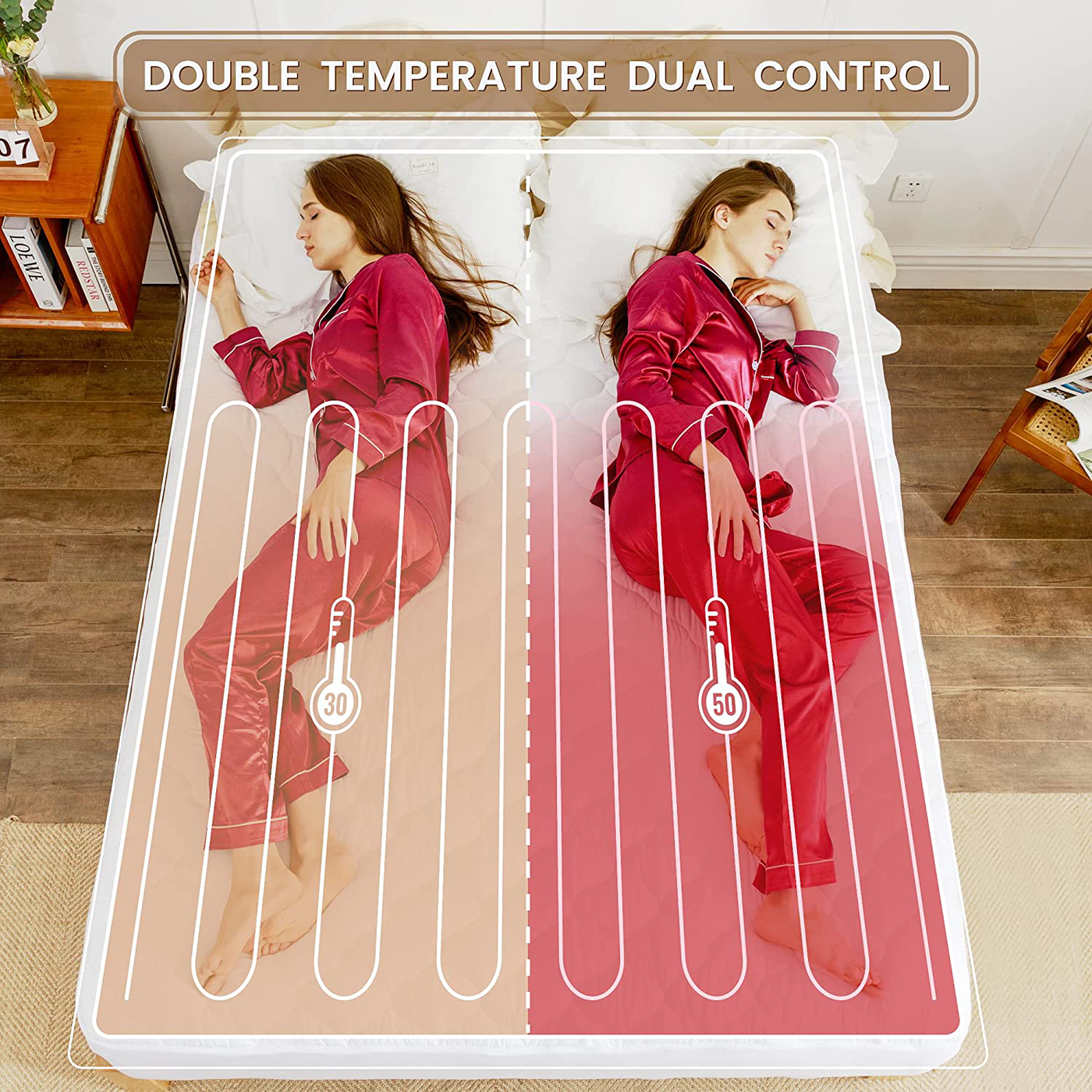 Heated Mattress Pad Queen Size Electric Mattress Pads Electric Bed Warmer Fit up to 21" with 8 Heat Settings Dual Controller 10 Hours Auto Shut Off