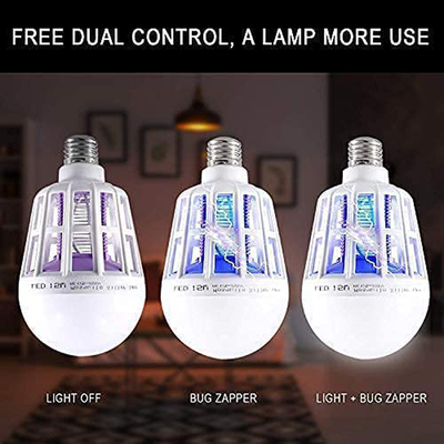 2 Pack Bug Zapper Light Bulbs, 2 in 1 Mosquito Killer Lamp, UV LED Bulb Zapper for Patio and Indoor