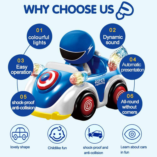 RC Toys Remote Control Car for 1 2 3 4 5 6 Year Old Baby Toddlers Children STEM RC Cartoon Race Car Toys for Kids with Music and Lights RC Car Christmas Birthday Gifts Boys Girls