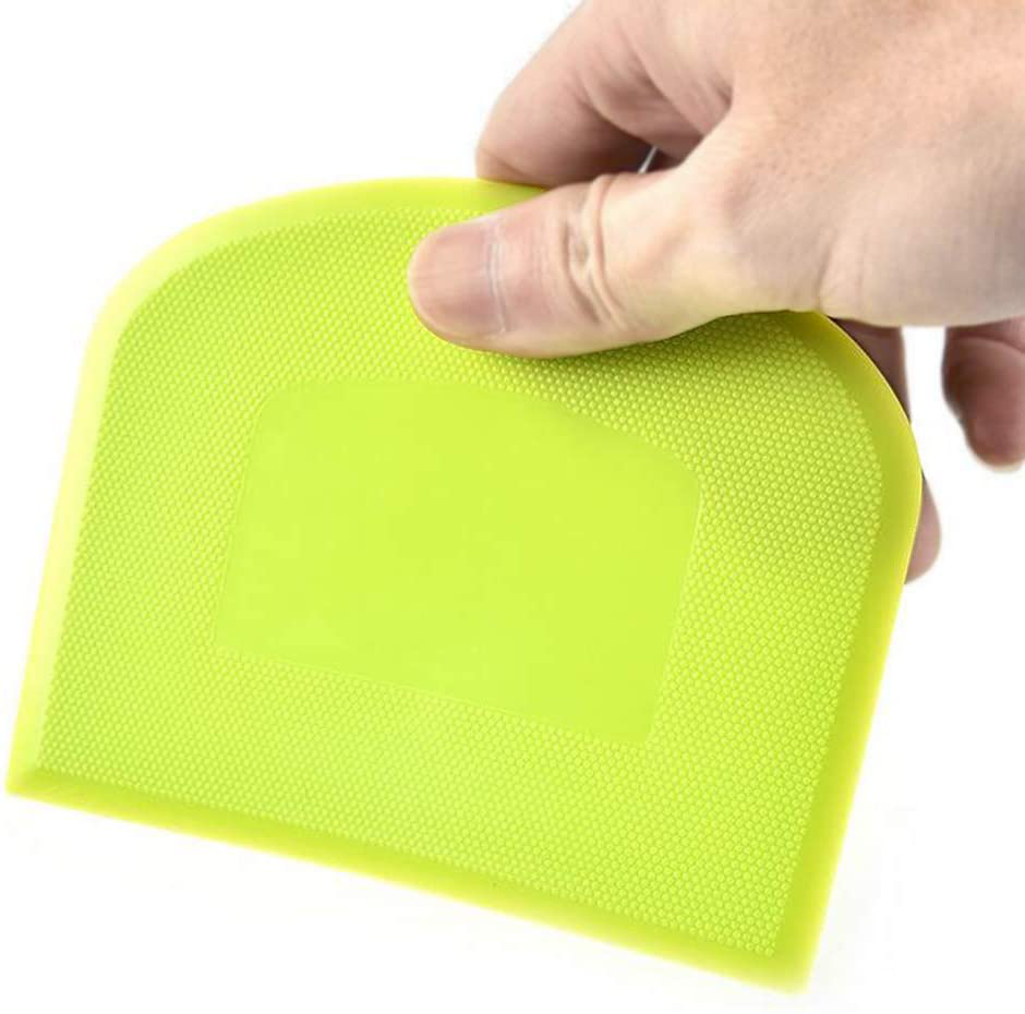 lasenersm 2 Pieces Dough Scraper Bowl Scraper Food-safe Plastic Dough Cutter Flexible Plastic Scraper Bench Scraper Multipurpose Food Scrappers for Bread Dough Cake Fondant Icing, White, Green