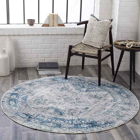 Artistic Weavers Desta Blue/White Area Rug, 5'3" Round