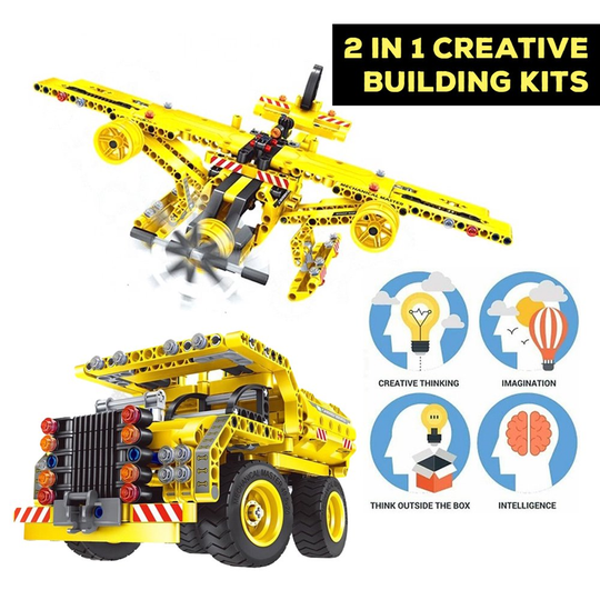 2-in-1 Dump Truck or Airplane - 361 Pcs Creative Bricks Engineering Building Blocks Kit